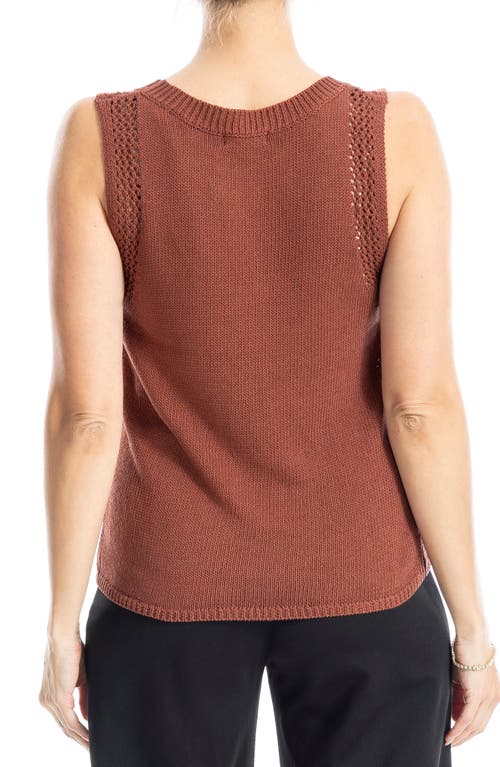 Max Studio Pointelle Stitch Crocheted Tank In Chestnut