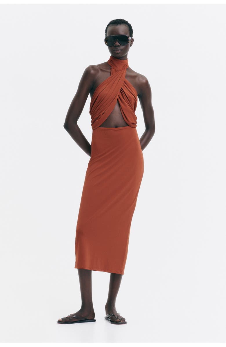H&M Twist-detail Cut-out Dress, Alternate, color, Burnt Orange