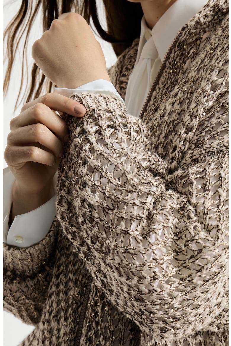 Dazzling chiné net cardigan, Alternate, color, Rope