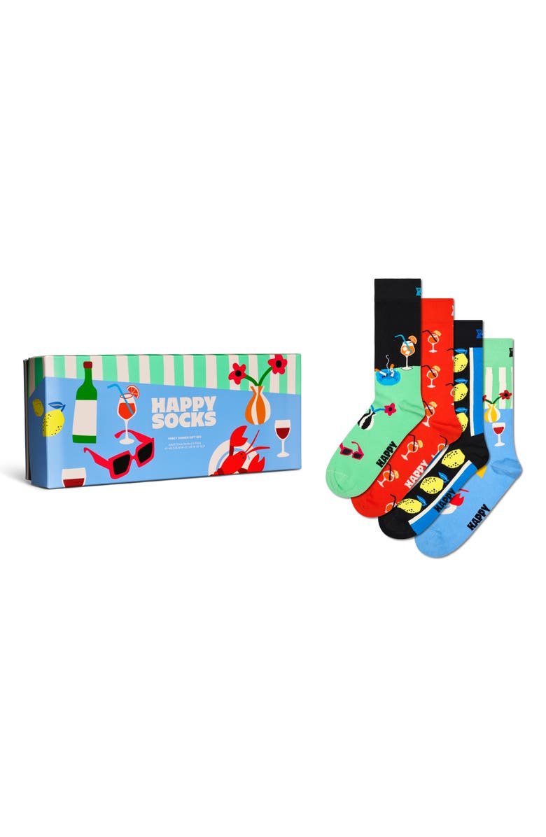 Happy Socks Fancy Dinner Assorted 4-Pack Crew Socks Gift Box Set, Alternate, color, Light Blue
