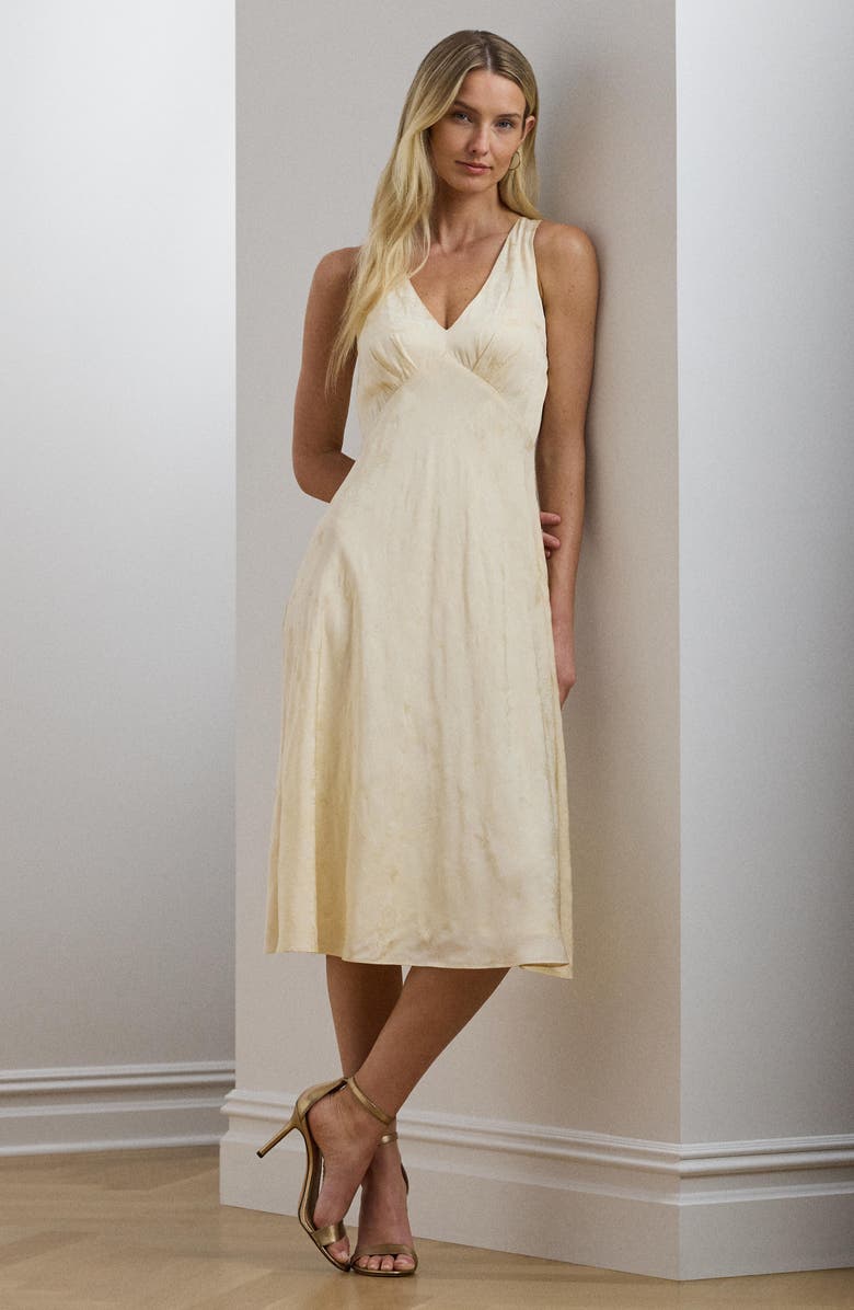 Lauren Ralph Lauren Floral Jacquard Sleeveless Midi Dress, Alternate, color, Ivory Beige
