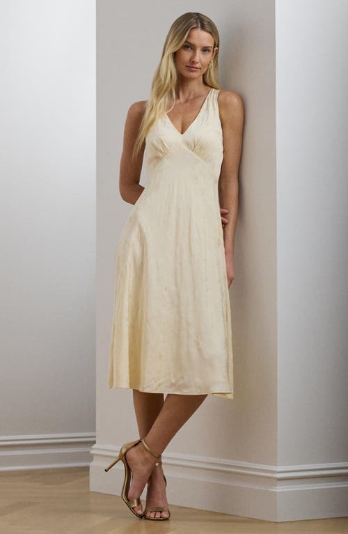 Shop Ralph Lauren Lauren  Floral Jacquard Sleeveless Midi Dress In Ivory Beige