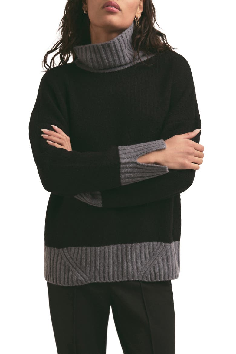 The Andi Contrast Rib Turtleneck Wool & Cashmere Blend Sweater, Main, color, BLACK/ GREY