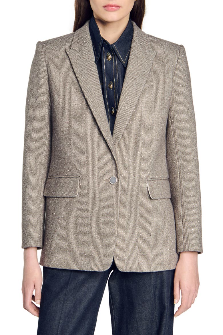 Herringbone suit jacket, Alternate, color, Beige
