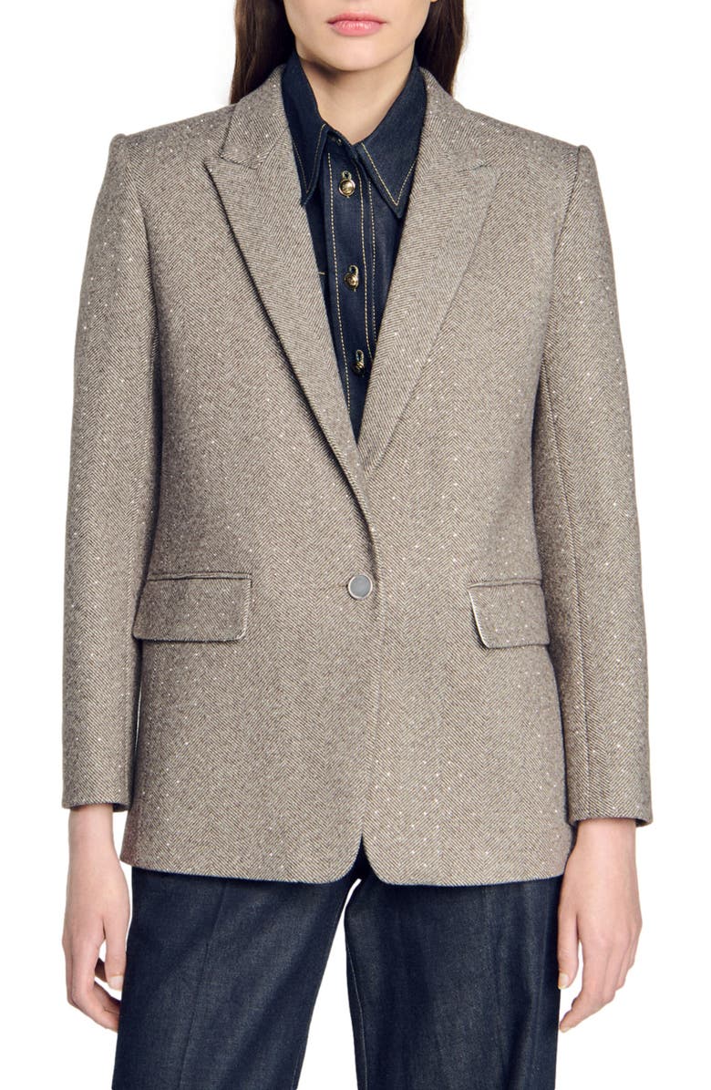 SANDRO Herringbone suit jacket, Alternate, color, 