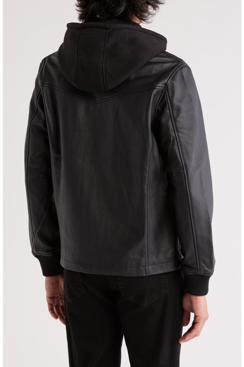 Cafe Racer Removable Hood Leather Jacket, Alternate, color, BLACK