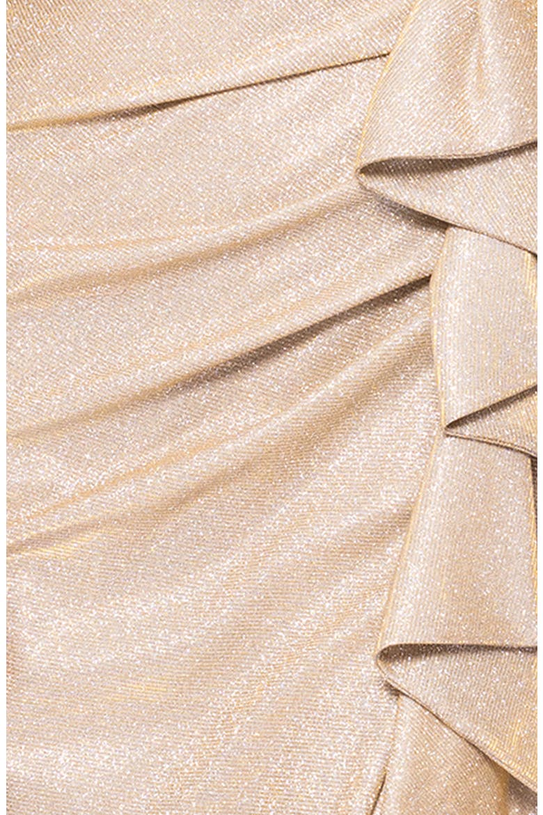 Metallic Ruffle Detail Off the Shoulder Cocktail Dress, Alternate, color, GOLD/ SILVER