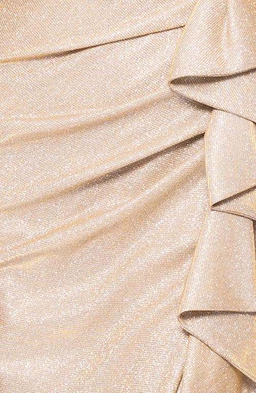 Xscape Evenings Metallic Ruffle Detail Off The Shoulder Cocktail Dress
