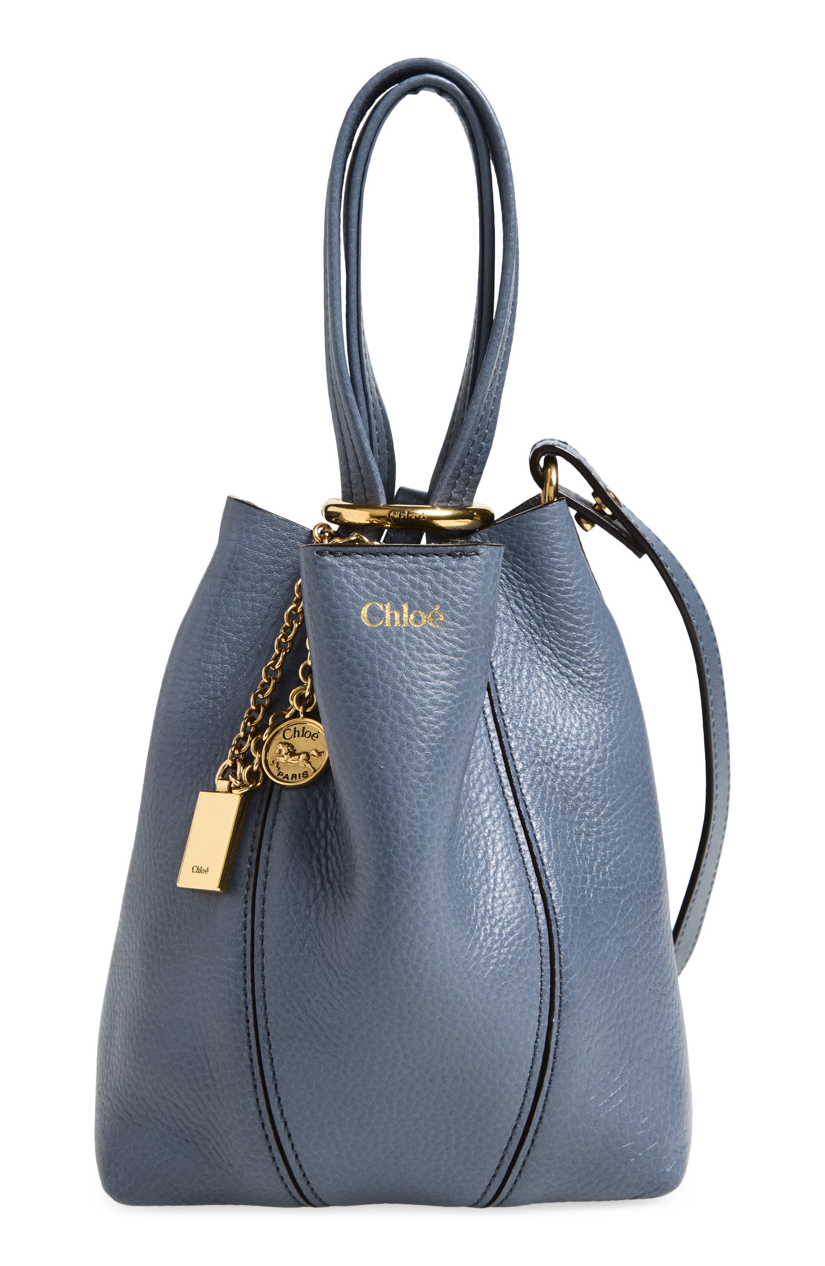 Small Spin Leather Crossbody Tote, Main, color, ASHES BLUE
