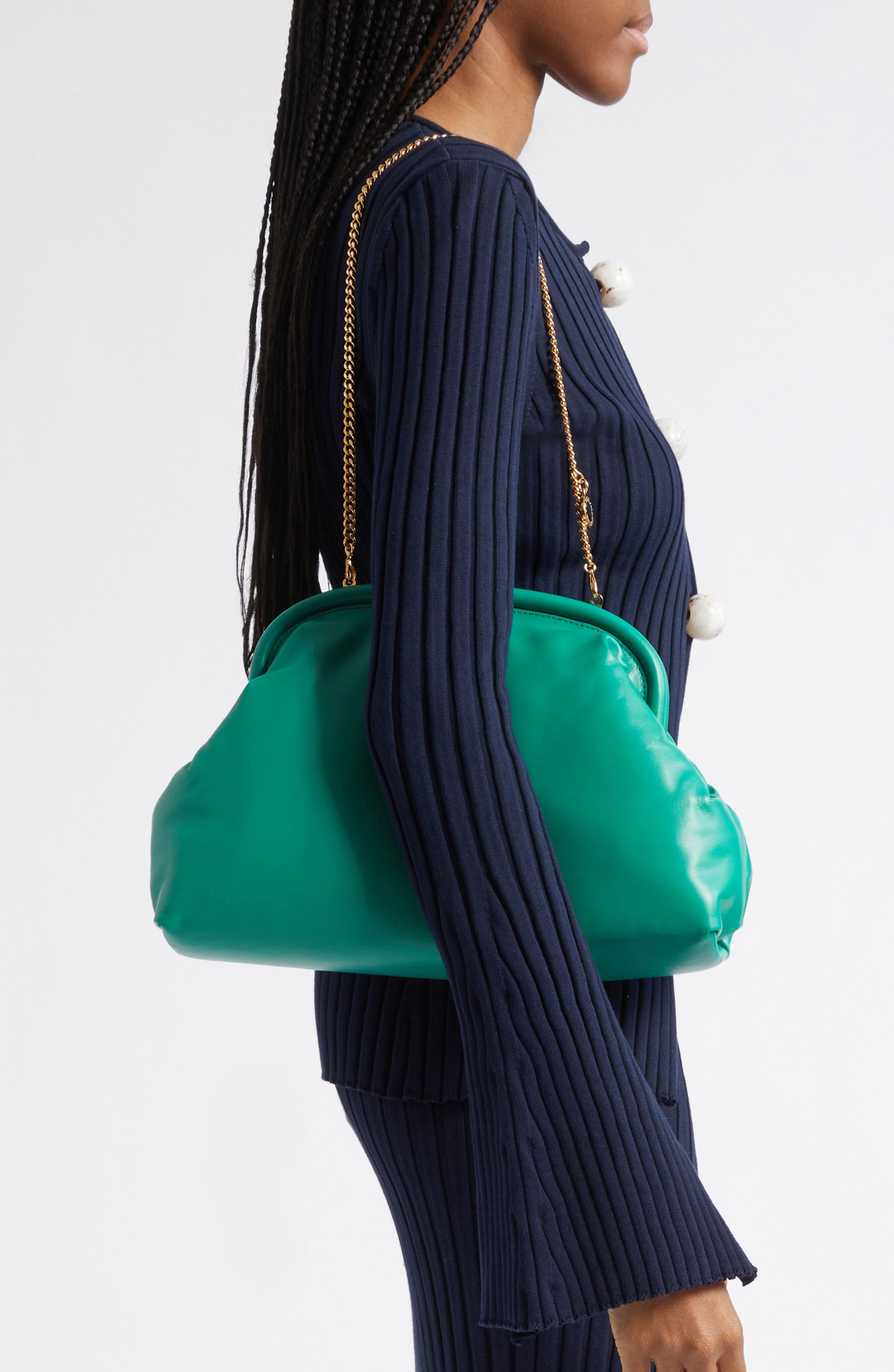 Stella McCartney Falabella Padded Faux Leather Clutch with Chain, Alternate, color, Bright Green