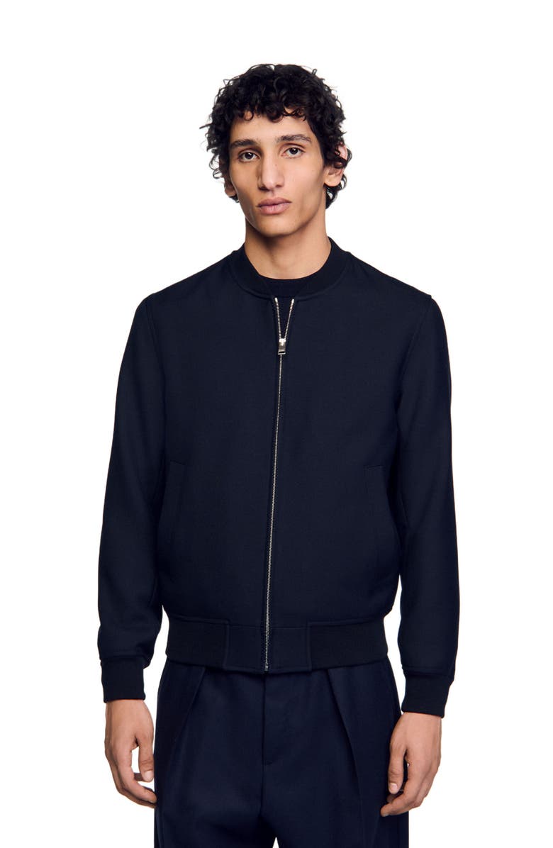 SANDRO Zip-up varsity jacket, Main, color, 