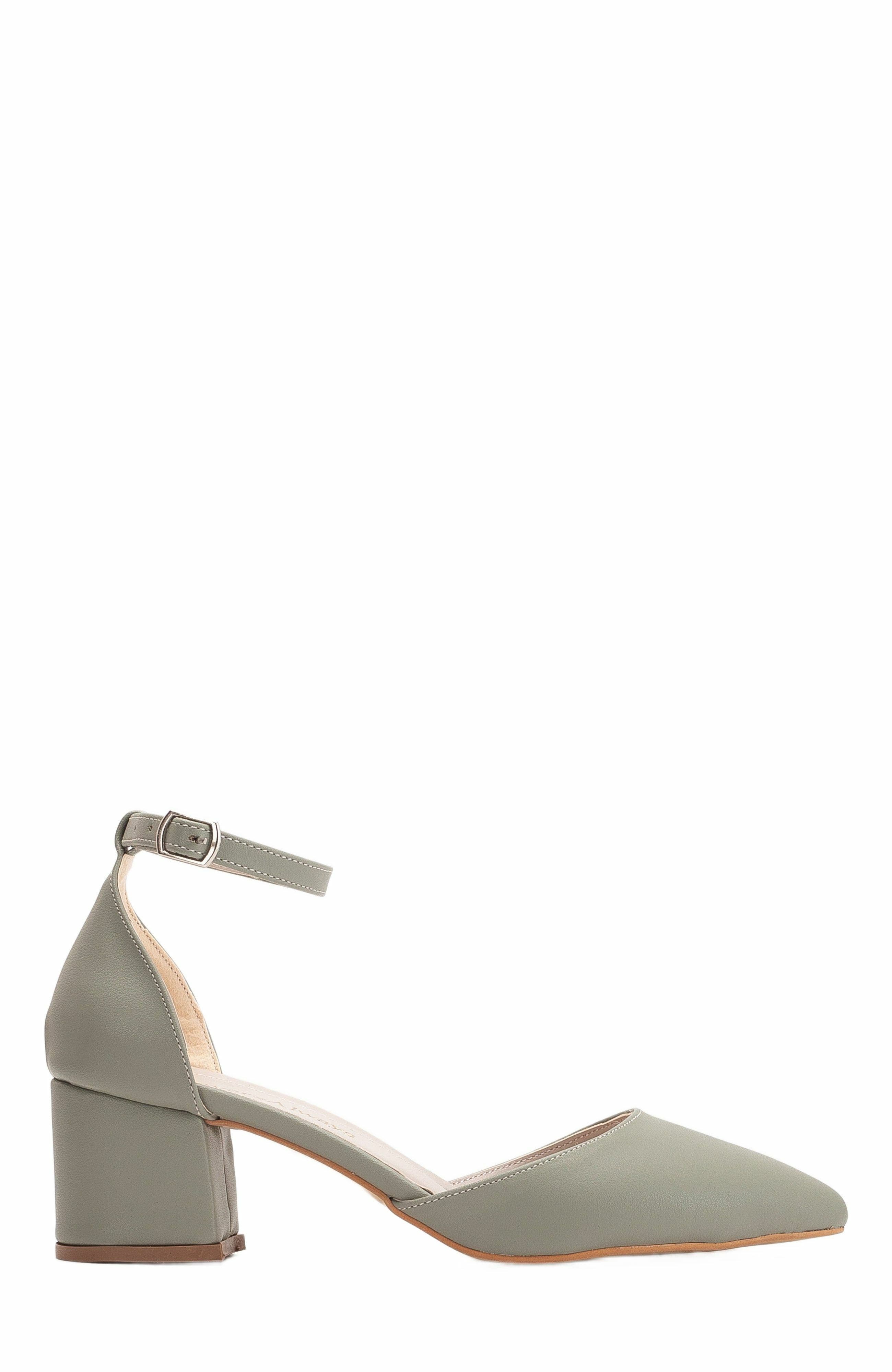 Forever & Always Shoes Miranda Low Block Heels with Pearls, Alternate, color, Sage Green Faux Leather