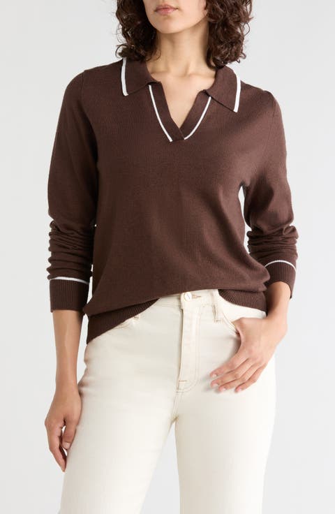 Tipped Johnny Collar Polo Sweater