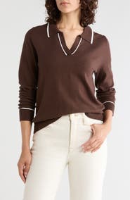 Gemma + Jane Tipped Johnny Collar Polo Sweater