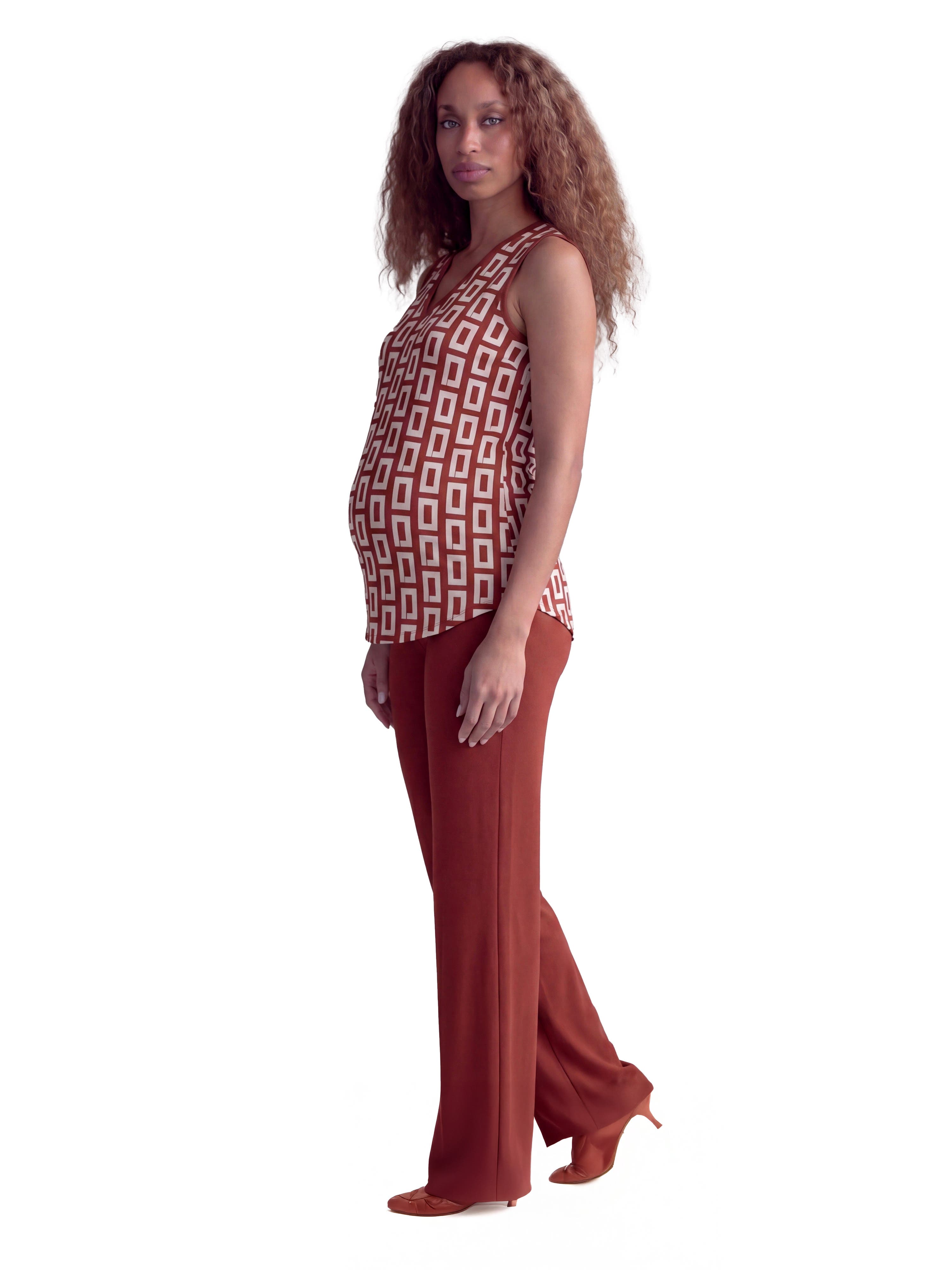 Maternity Essential Abstract Print V-Neck Round Hem Top and Flared Pant Set - image 2