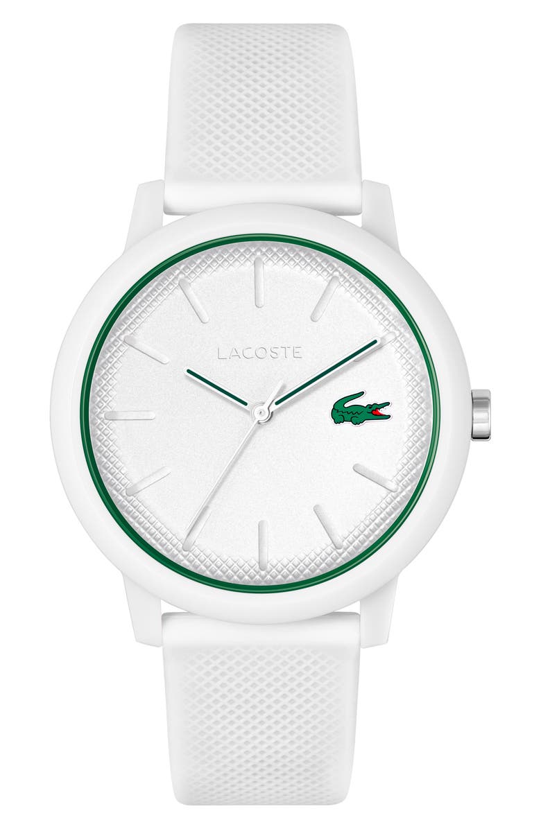 Lacoste 12.12 Silicone Strap Watch, 42mm, Main, color, White