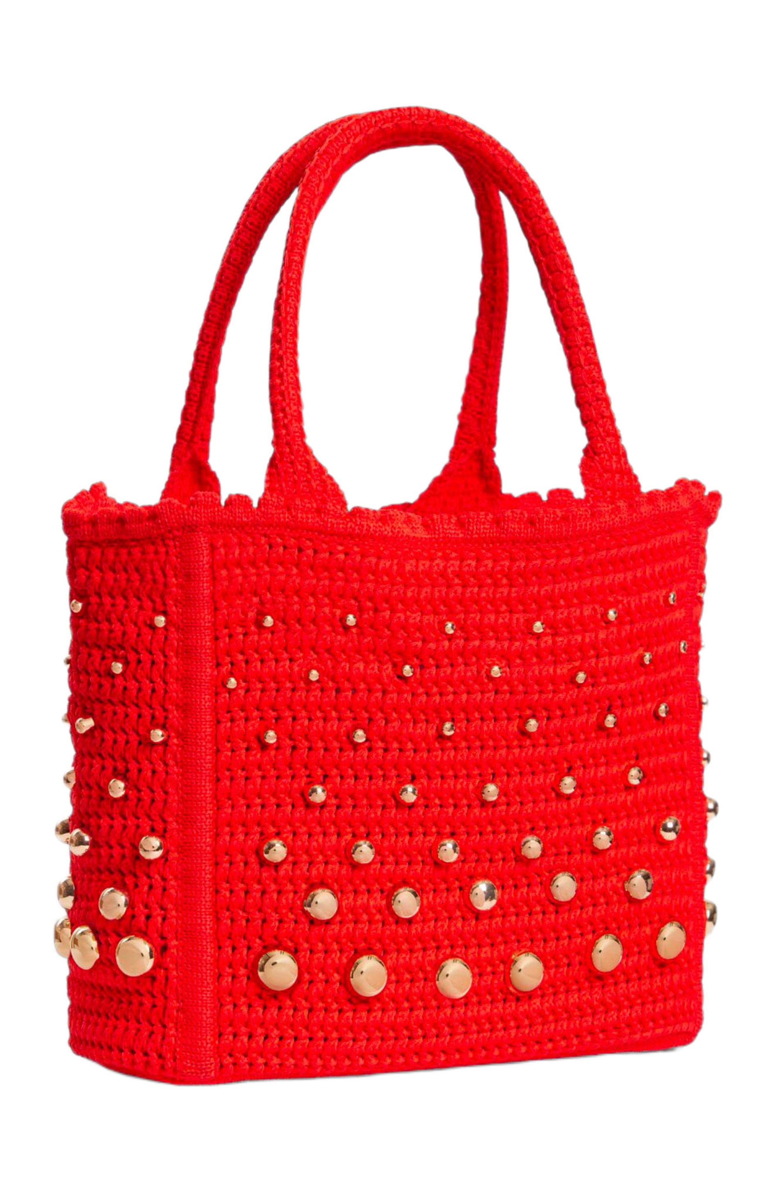 SANDRO Studded crochet bag, Alternate, color, Red