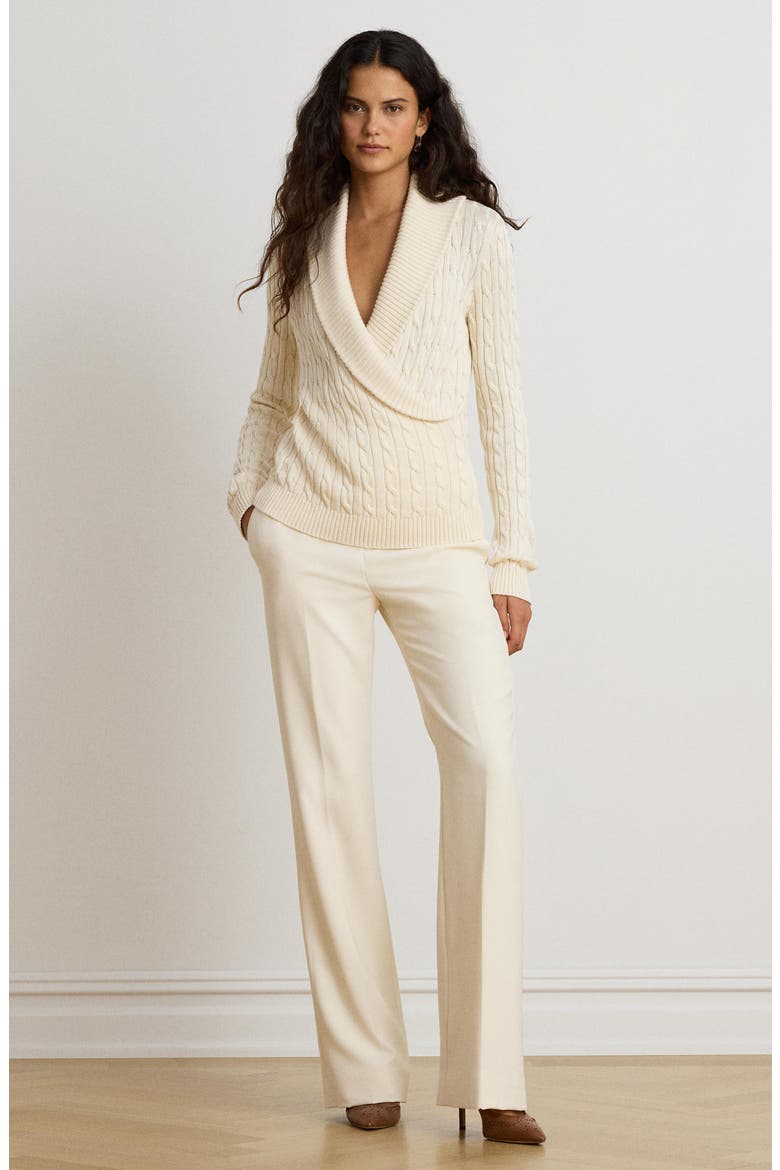 Shawl Collar Cable Knit Sweater, Alternate, color, WINTER CREAM IVORY