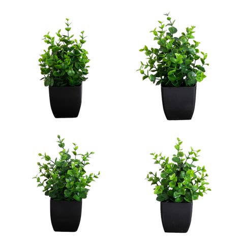 8-in Artificial Boxwood in Black Square Pot - Set of 4