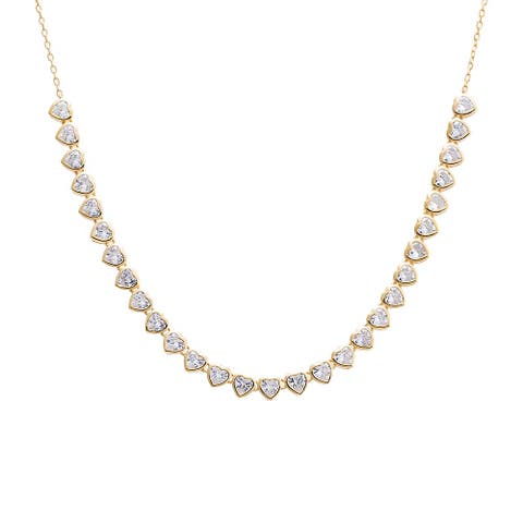 Colored CZ Bezel Hearts Necklace