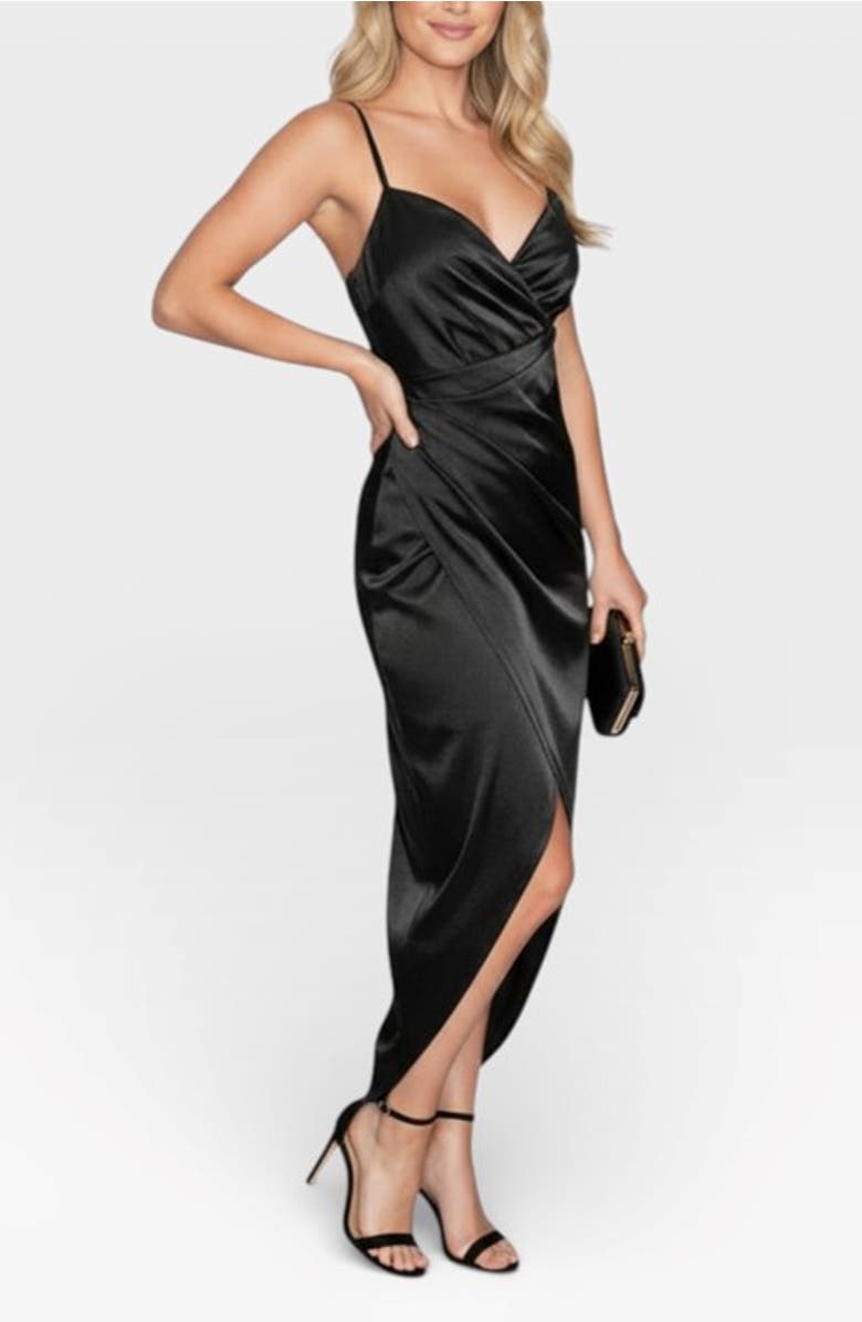 RACHEL Rachel Roy Bree Satin Wrap Midi Dress, Alternate, color, Black