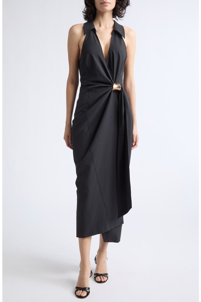 Bangle Enez Halter Midi Dress, Main, color, BLACK