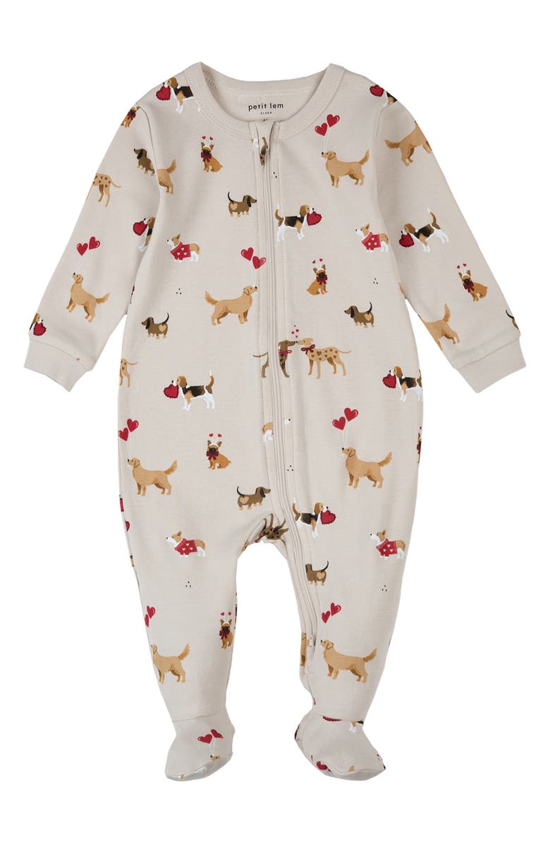FIRSTS by Petit Lem Organic Cotton Fitted Footie Pajamas, Main, color, Beige