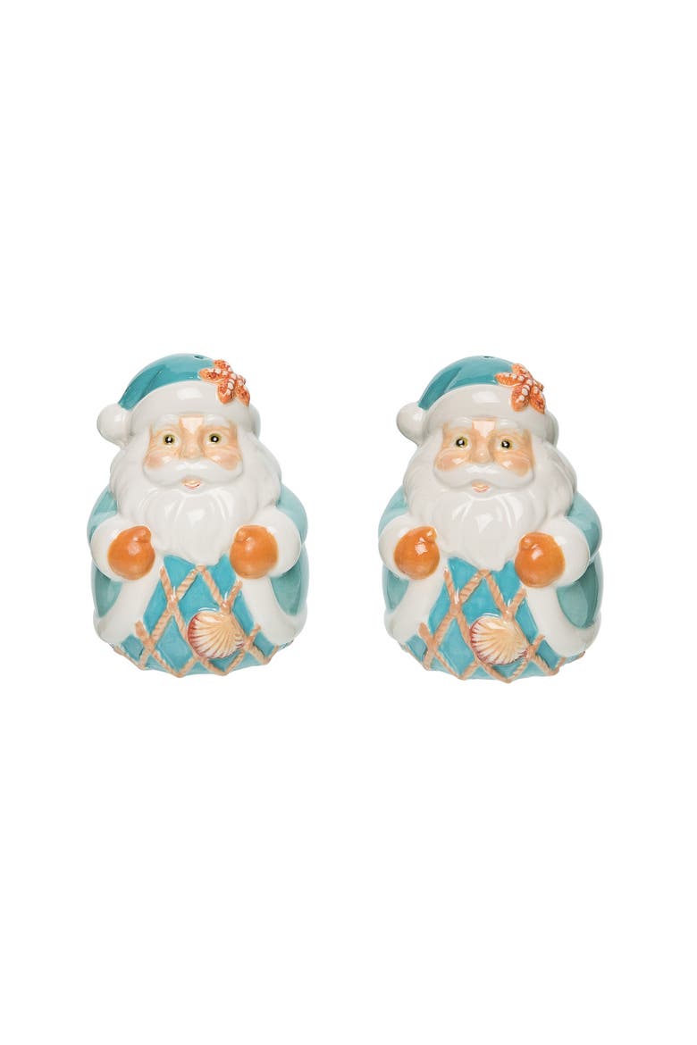 Santa Seashell Dolomite Christmas Salt & Pepper Shaker Set, Main, color, Blue