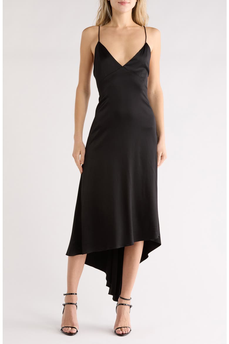Luciana Asymmetric High-Low Slipdress, Main, color, BLACK
