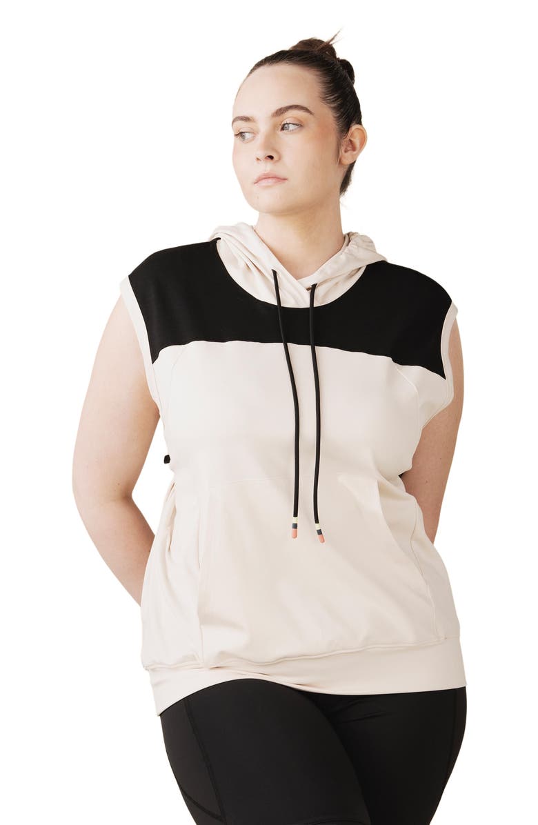 Losano Sleeveless Warm Up Hoodie, Alternate, color, Black / Dune