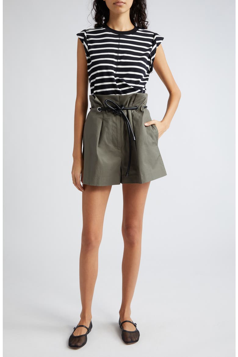 Origami Belted Stretch Cotton Shorts, Alternate, color, ARMY