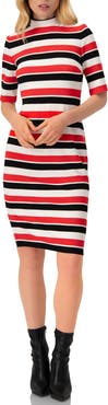 IVONNE Striped Fitted Midi Dress
