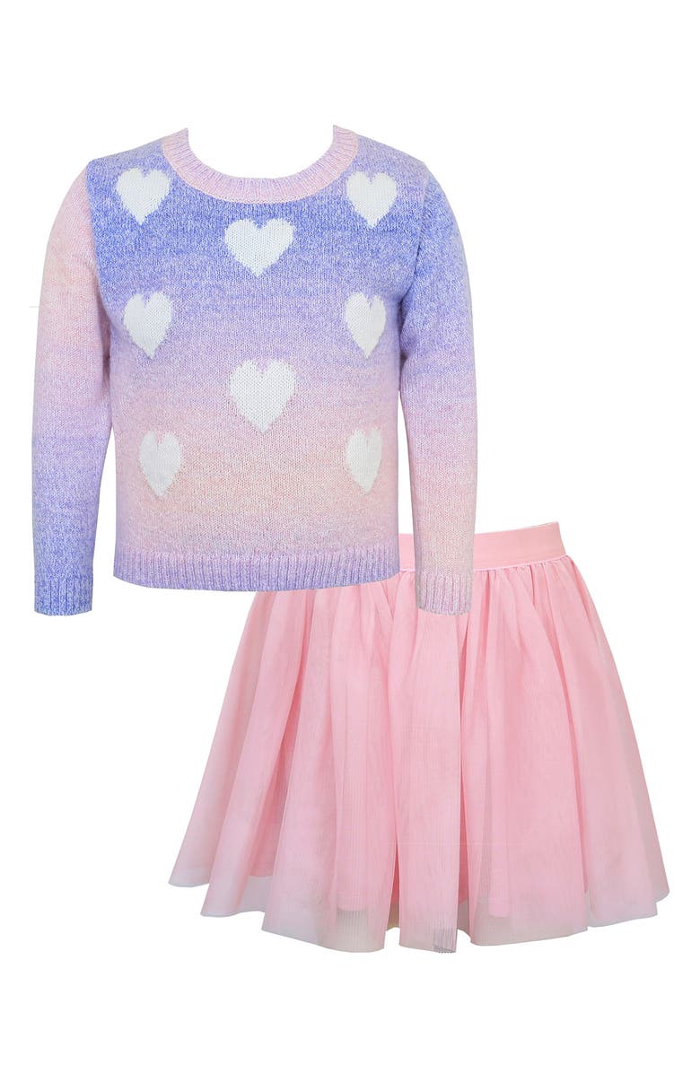 Zunie Kids' Ombre Heart Sweater & Tutu Skirt Set, Alternate, color, 