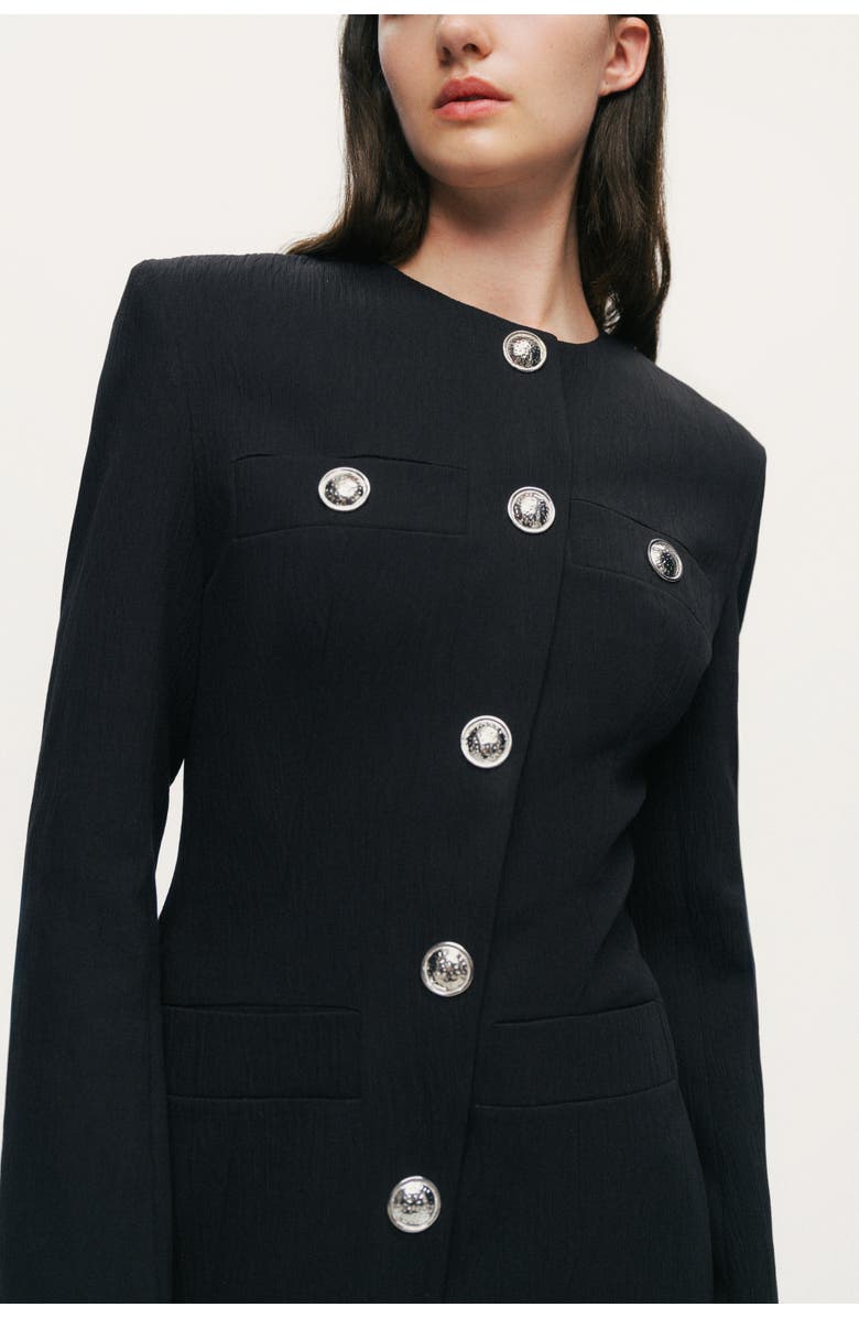 Nocturne Padded Shoulder Mini Dress, Alternate, color, Black