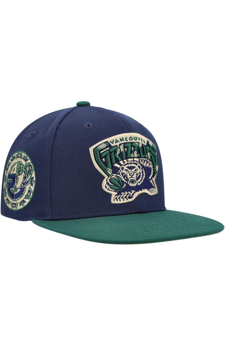 Mitchell & Ness Men's Mitchell & Ness Navy/Green Vancouver Grizzlies  Hardwood Classics Grassland Fitted Hat, Main, color, 