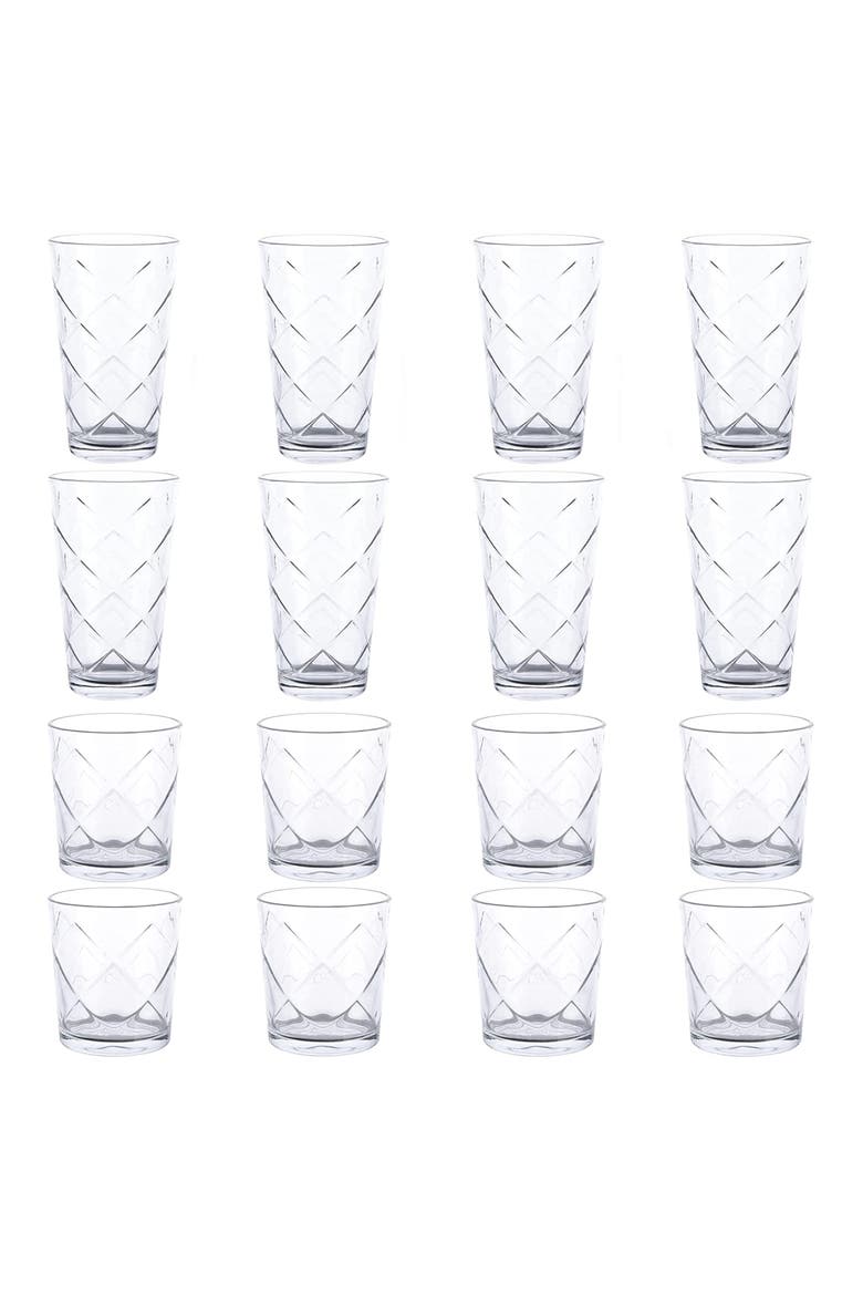 16 Piece Lattice Glassware Drinkware Set, Alternate, color, Clear