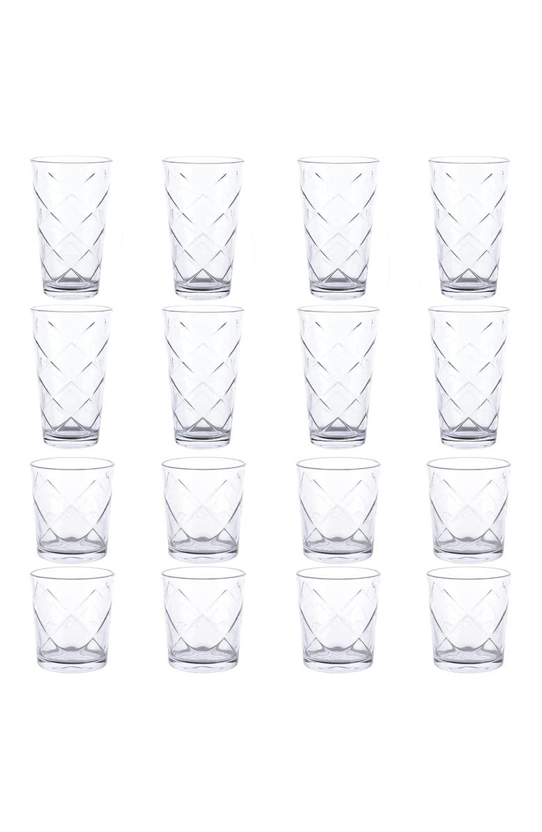 Gibson Home 16 Piece Lattice Glassware Drinkware Set, Alternate, color, Clear