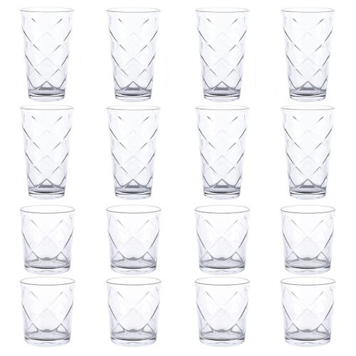 Gibson Home 16 Piece Lattice Glassware Drinkware Set In Transparent