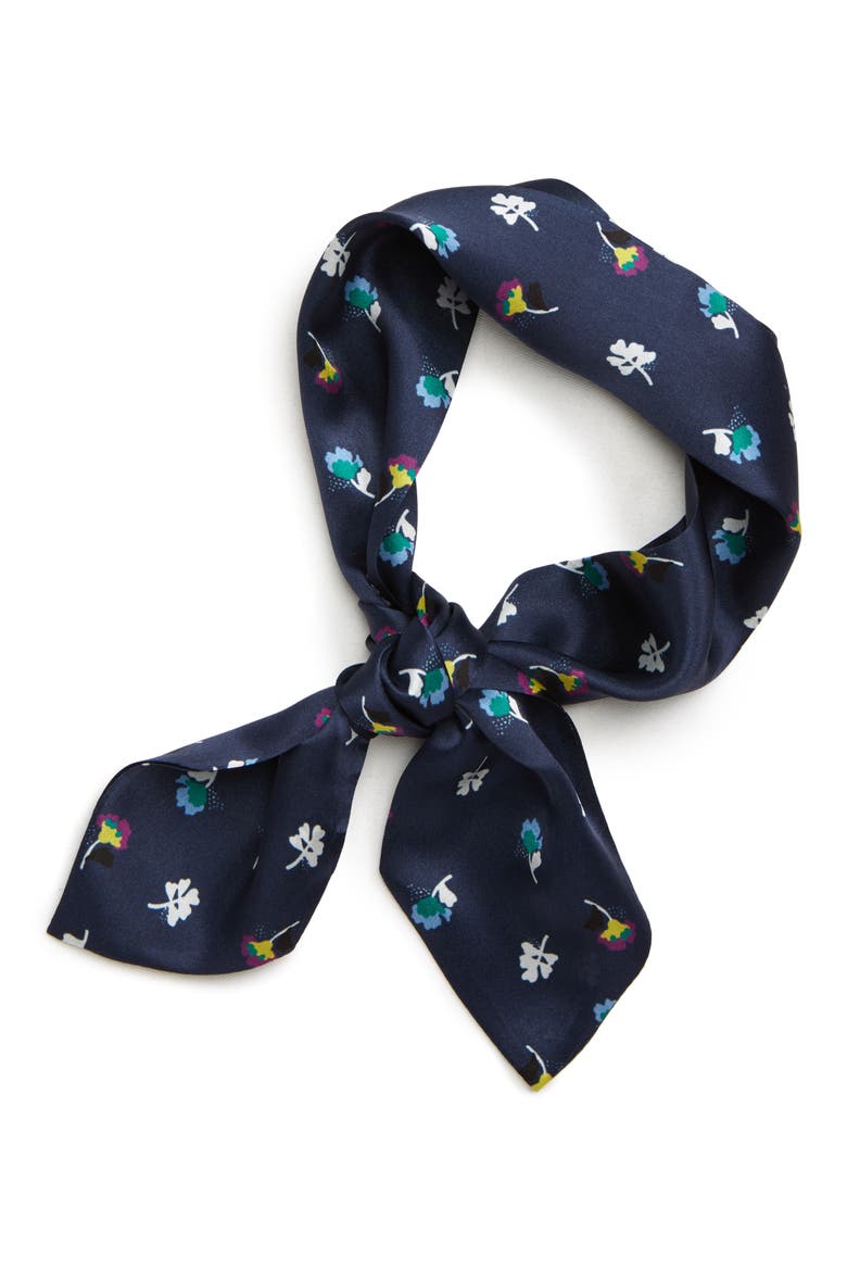 Floral Silk Tie Scarf, Alternate, color, NAVY CHARM FLORAL