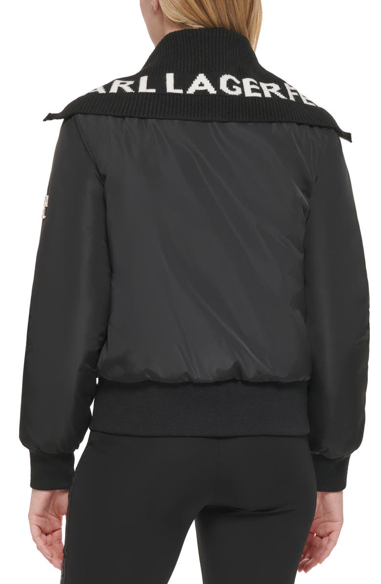 KARL LAGERFELD PARIS Water Resistant Knit Logo Collar Bomber Jacket, Alternate, color,