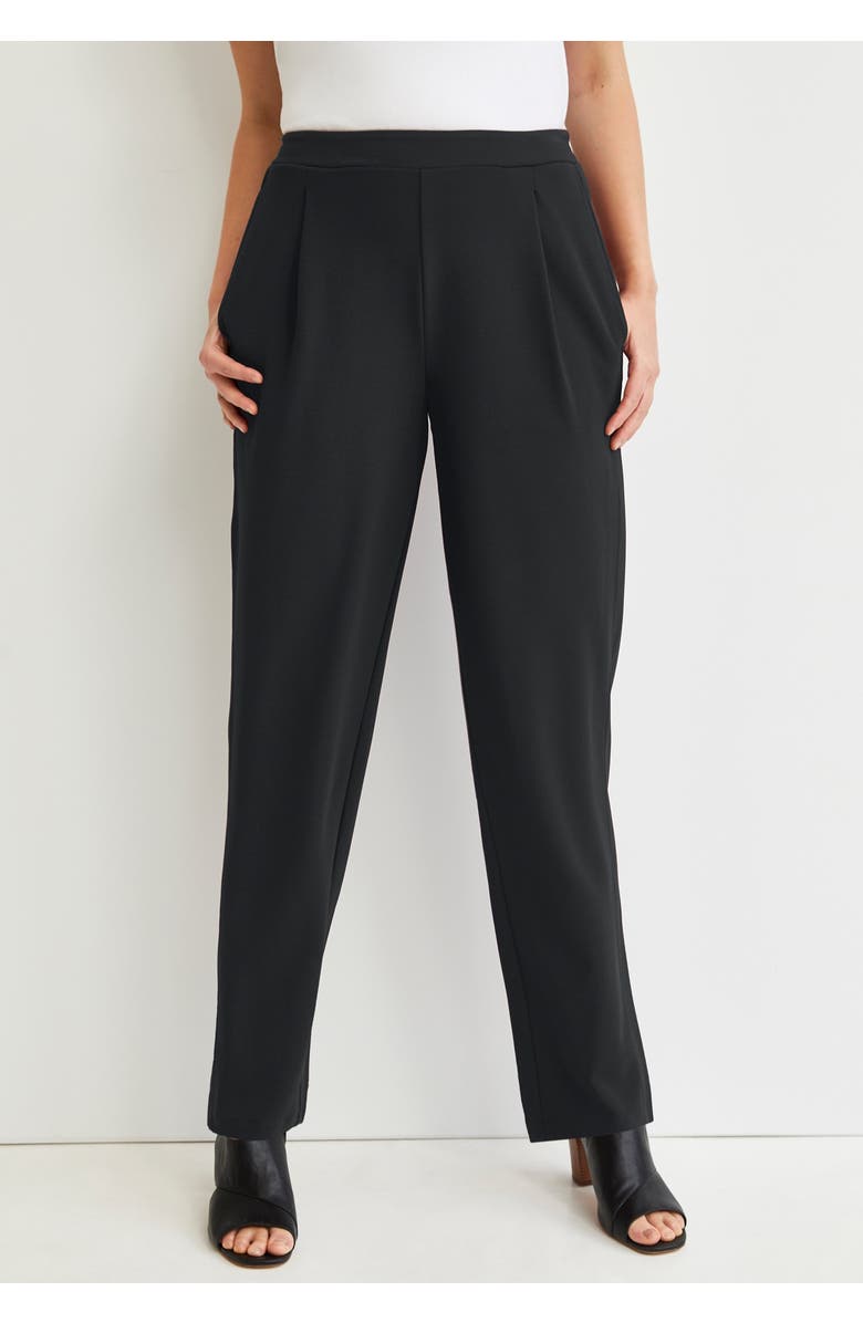 Jessica London Stretch Knit Crepe Straight Leg Pants, Alternate, color, Black