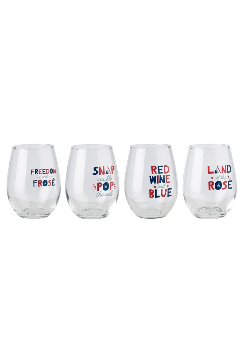18oz Clear Patriotic Stemless Glasses Set of 4 Perfect for July 4th Celebrations and Drinkware, Alternate, color, Clear