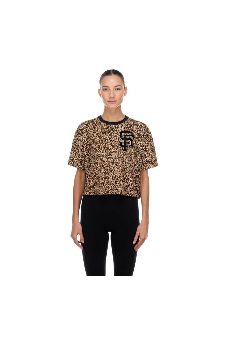 Women's New Era  Brown San Francisco Giants Leopard Boxy Cropped T-Shirt, Main, color, Brown
