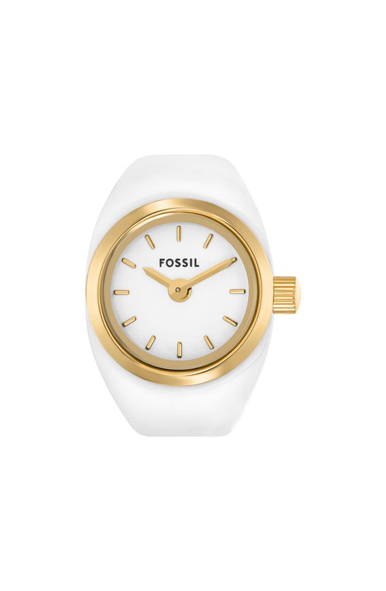 Fossil Glossy Enamel Ring Watch, 15mm, Alternate, color, White / Gold
