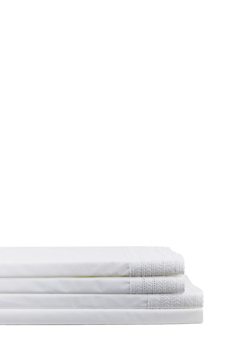 Elizabeth Tonal Lace 300 Thread Count Cotton Sheet Set, Alternate, color, WHITE/ WHITE
