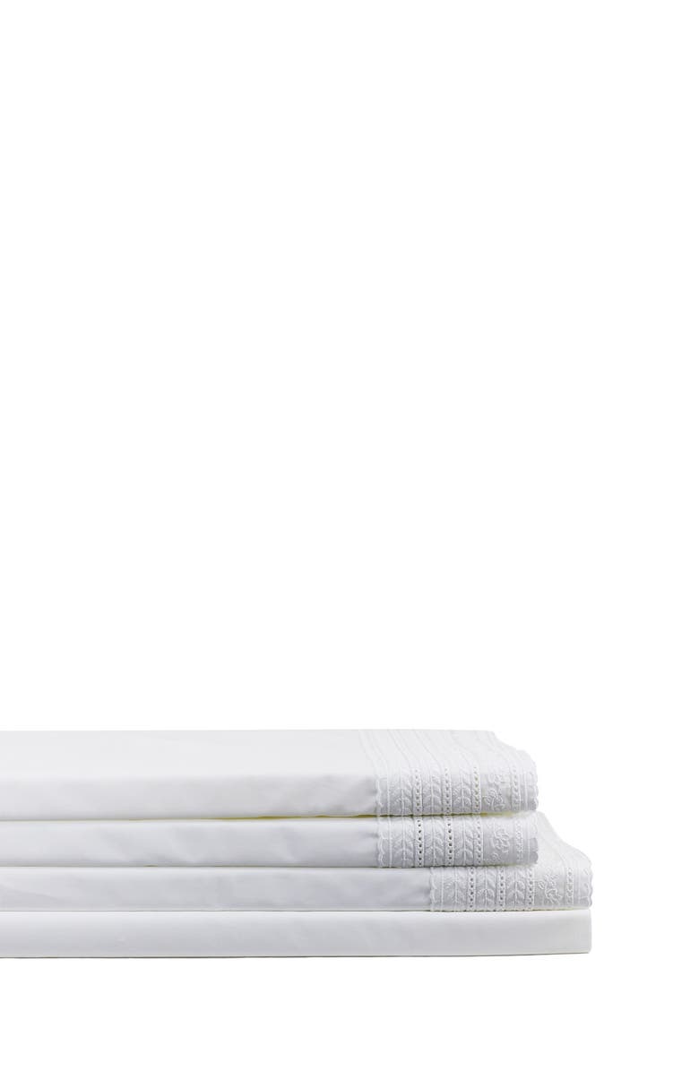 MELANGE HOME Elizabeth Tonal Lace 300 Thread Count Cotton Sheet Set, Alternate, color, White/ White