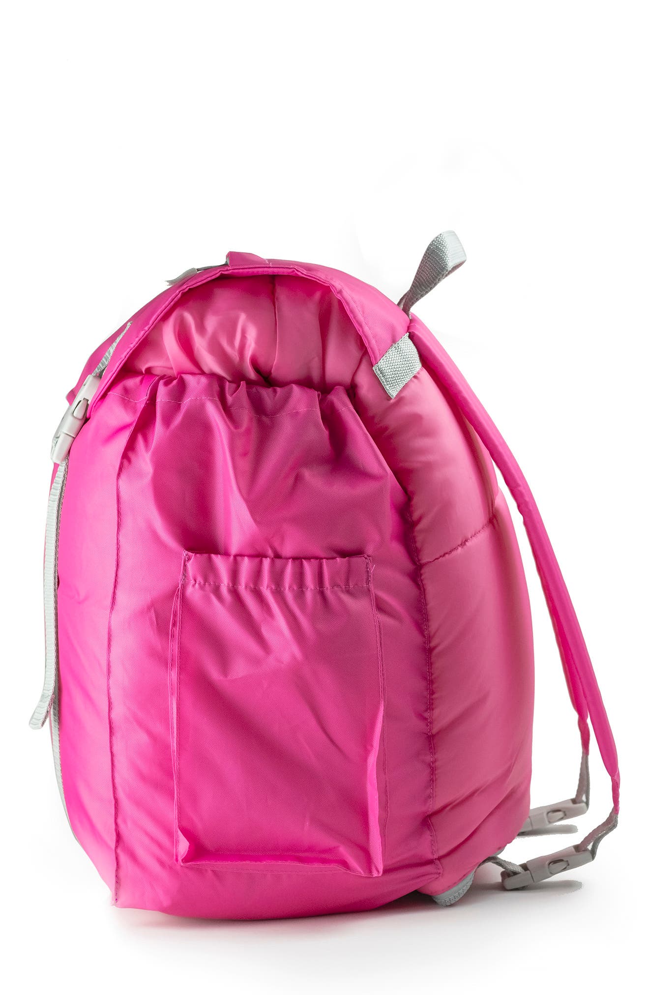 mimish Kids' Sleep-n-Pack Faux Shearling Lined Sleeping Bag Backpack, Alternate, color, Hibiscus Pink/ Coconut White