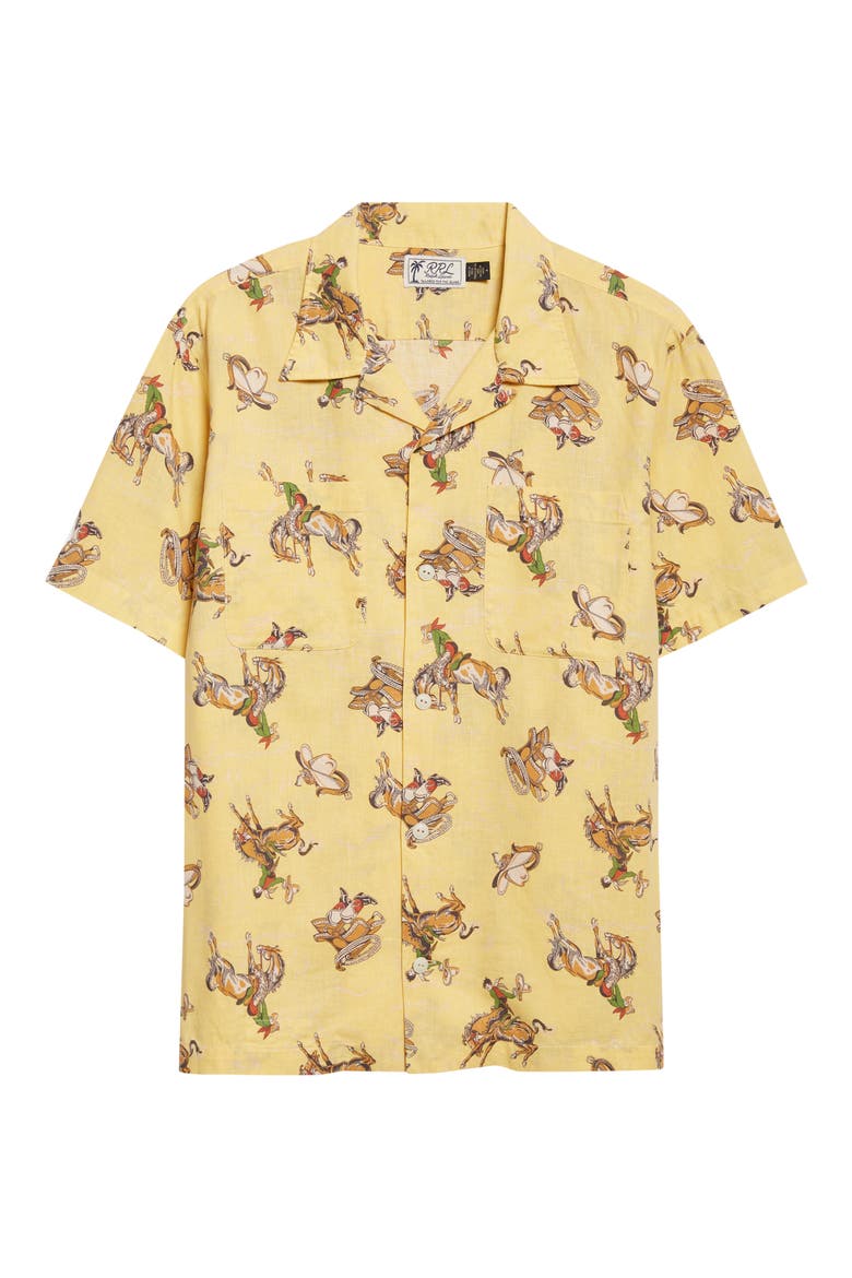 Western Print Linen & Cotton Blend Camp Shirt (Men) | Nordstrom