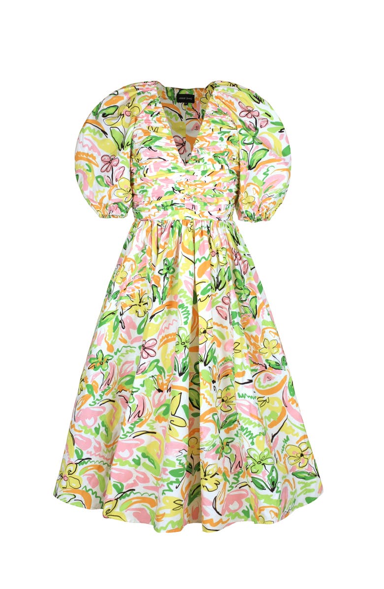 Jessie Zhao New York Wonderland Floral Taffeta Midi Dress, Alternate, color, Green