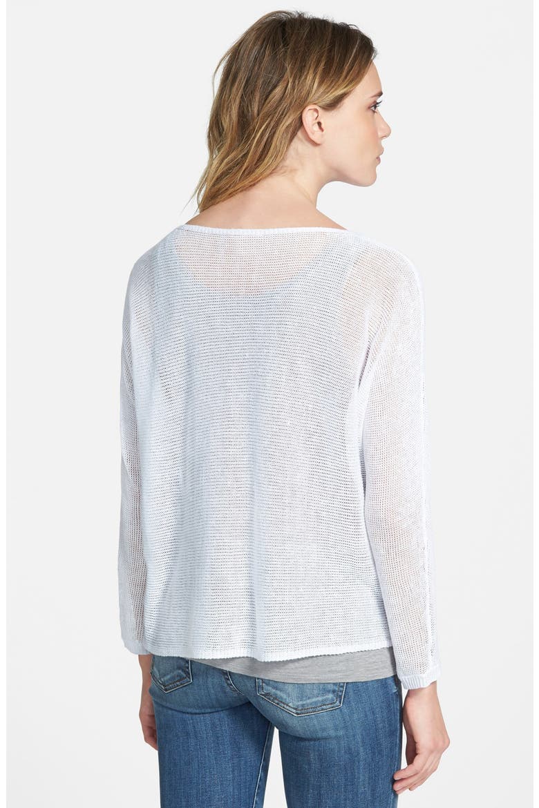 Organic Linen Mesh Bateau Neck Top, Alternate, color, WHITE